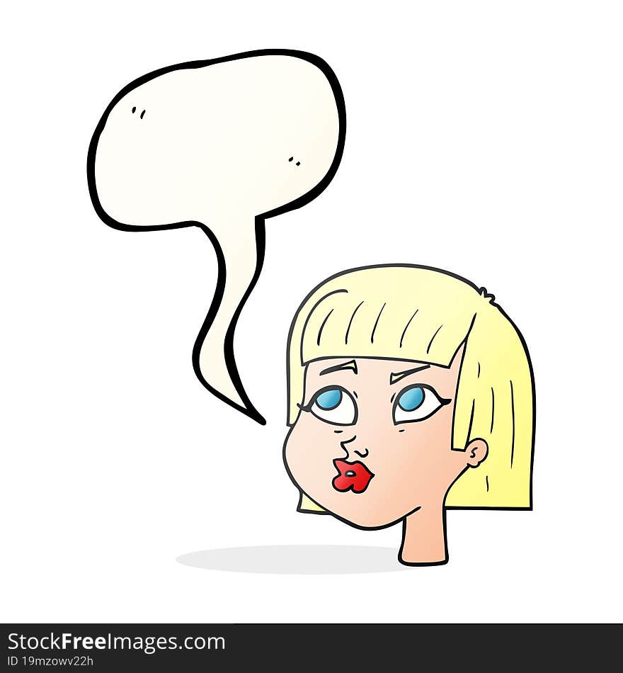 freehand drawn speech bubble cartoon female face