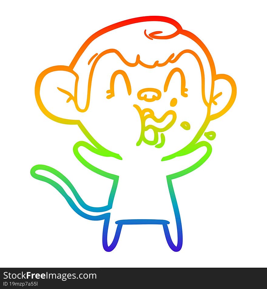 rainbow gradient line drawing of a crazy cartoon monkey