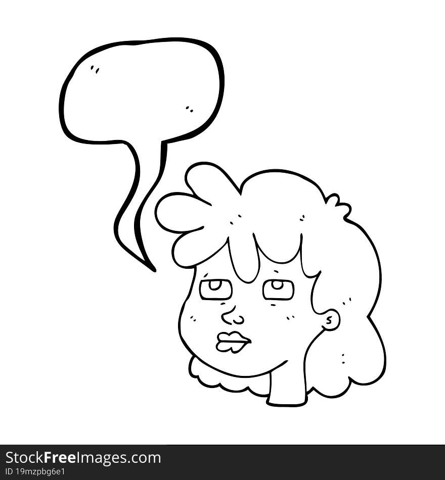 freehand drawn speech bubble cartoon female face