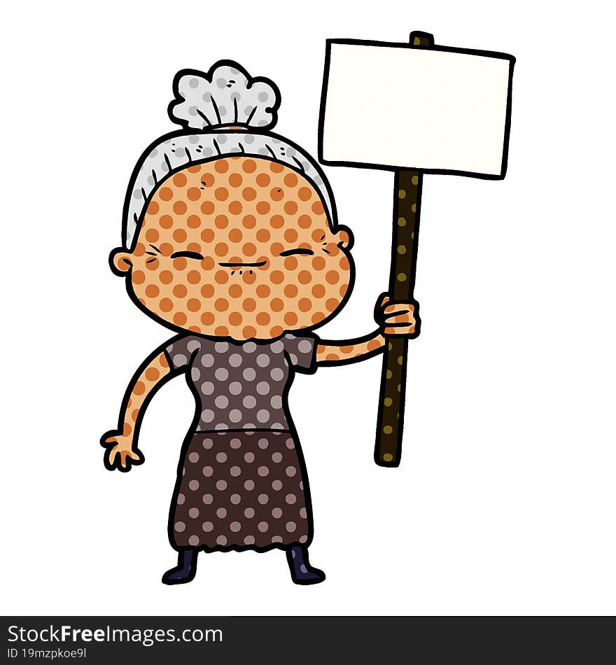 cartoon peaceful old woman. cartoon peaceful old woman