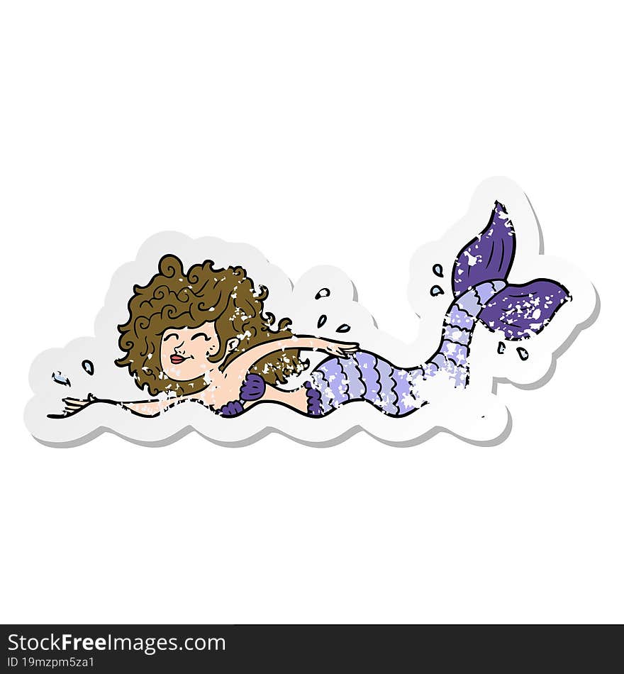 distressed sticker of a cartoon mermaid