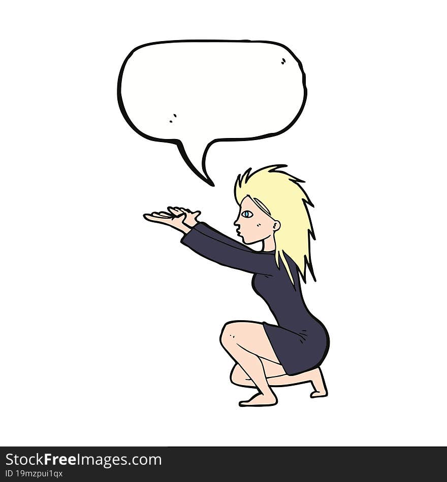 cartoon woman casting spel with speech bubble