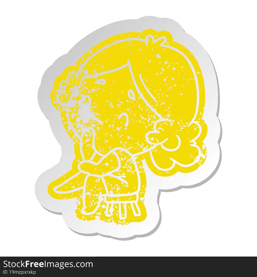 distressed old cartoon sticker of a cute kawaii lady. distressed old cartoon sticker of a cute kawaii lady