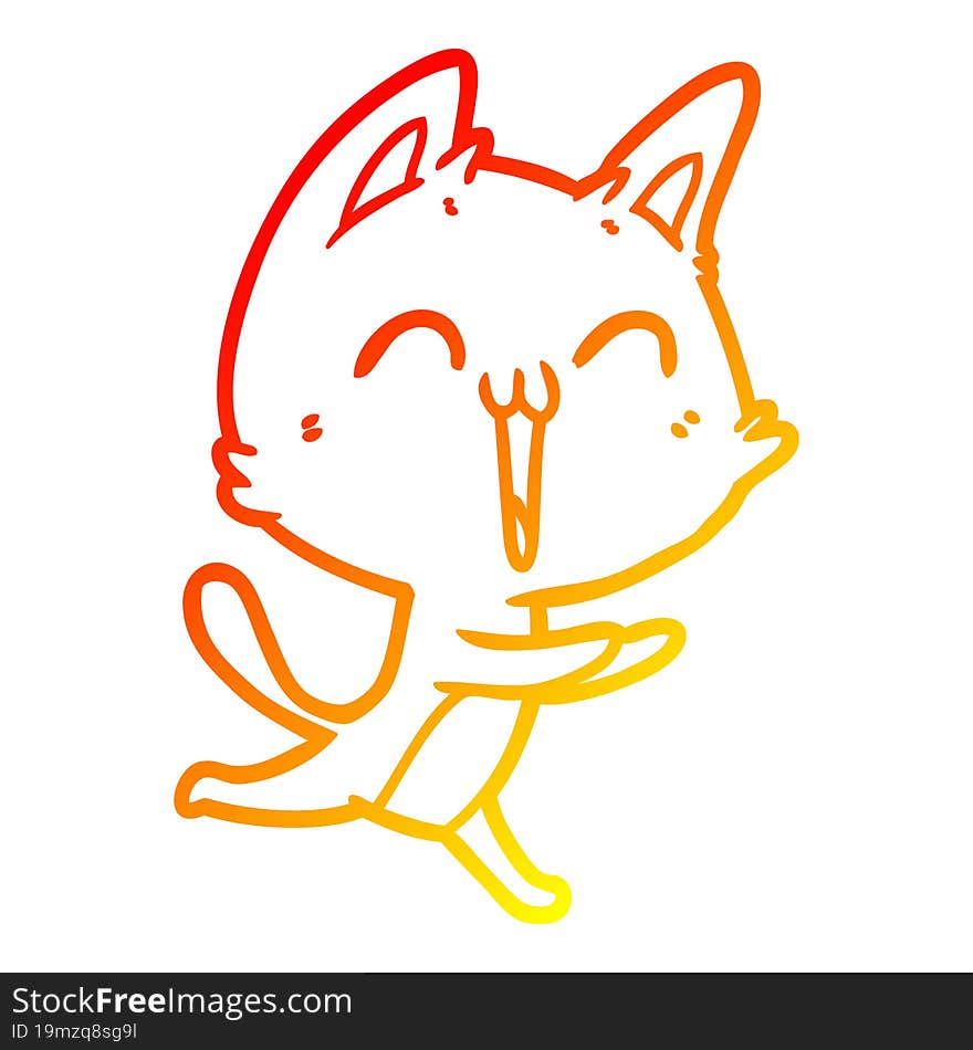 warm gradient line drawing happy cartoon cat meowing