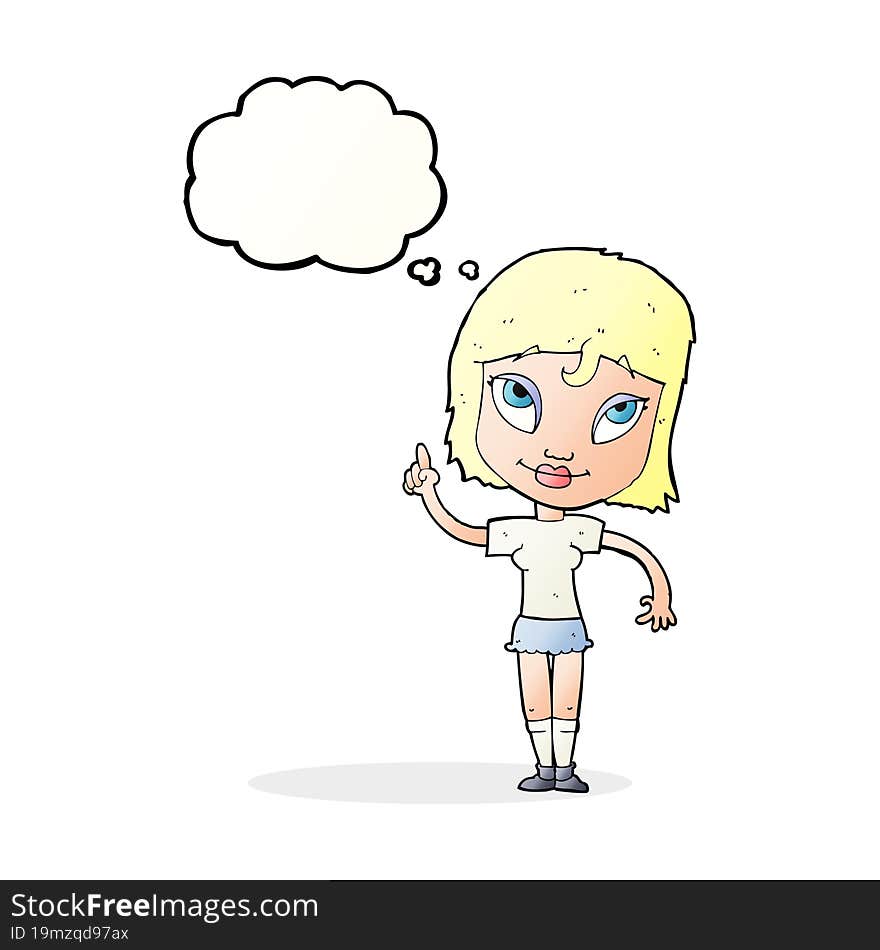 cartoon woman with idea with thought bubble