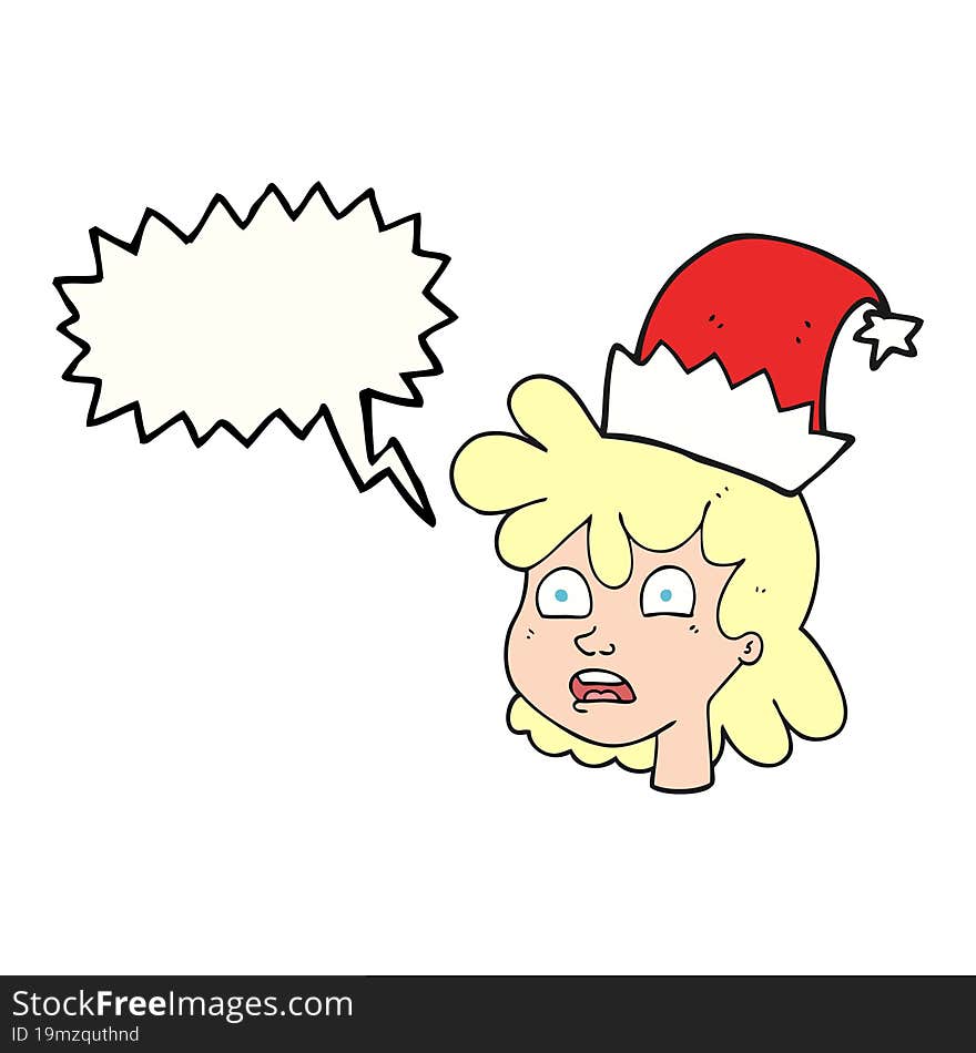 speech bubble cartoon woman wearing christmas hat