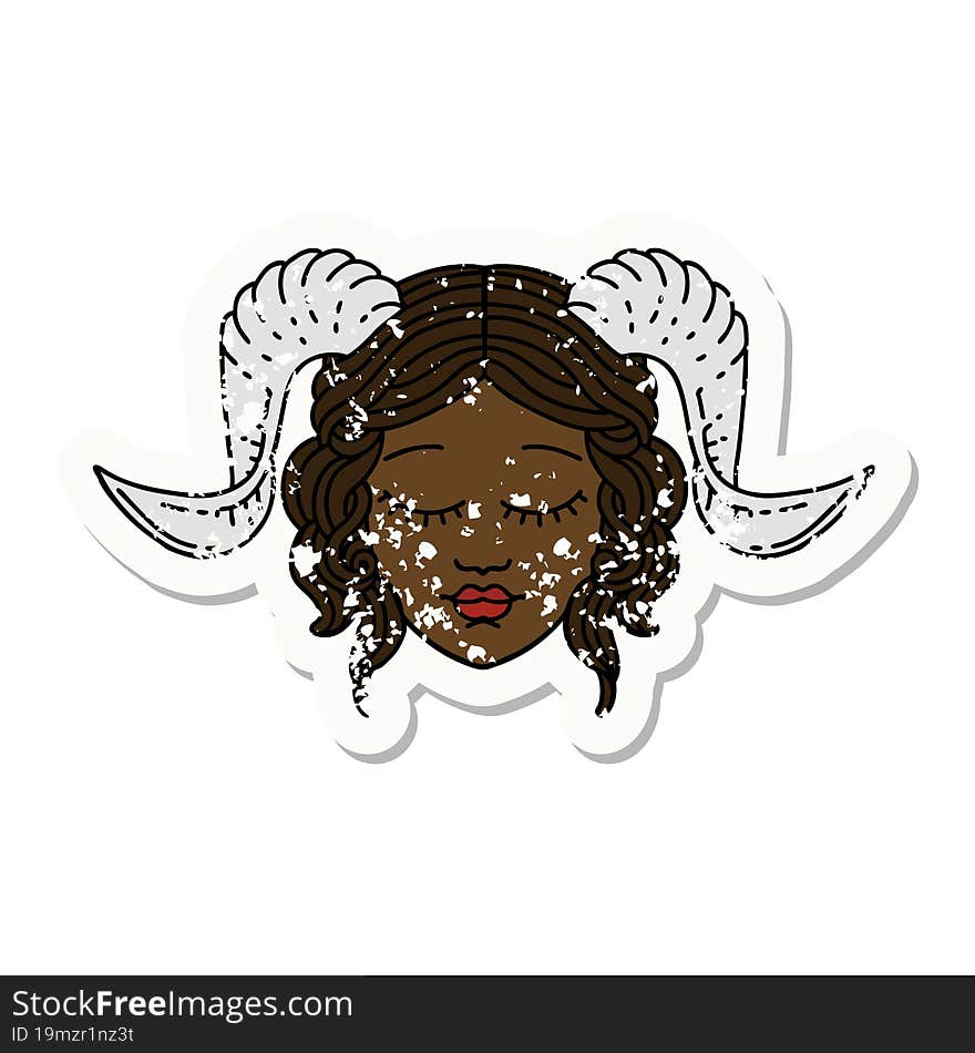 Retro Tattoo Style tiefling character face. Retro Tattoo Style tiefling character face