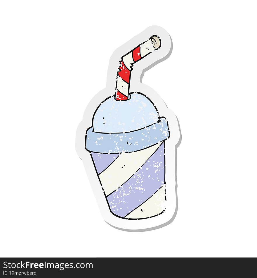 retro distressed sticker of a cartoon soda drink cup