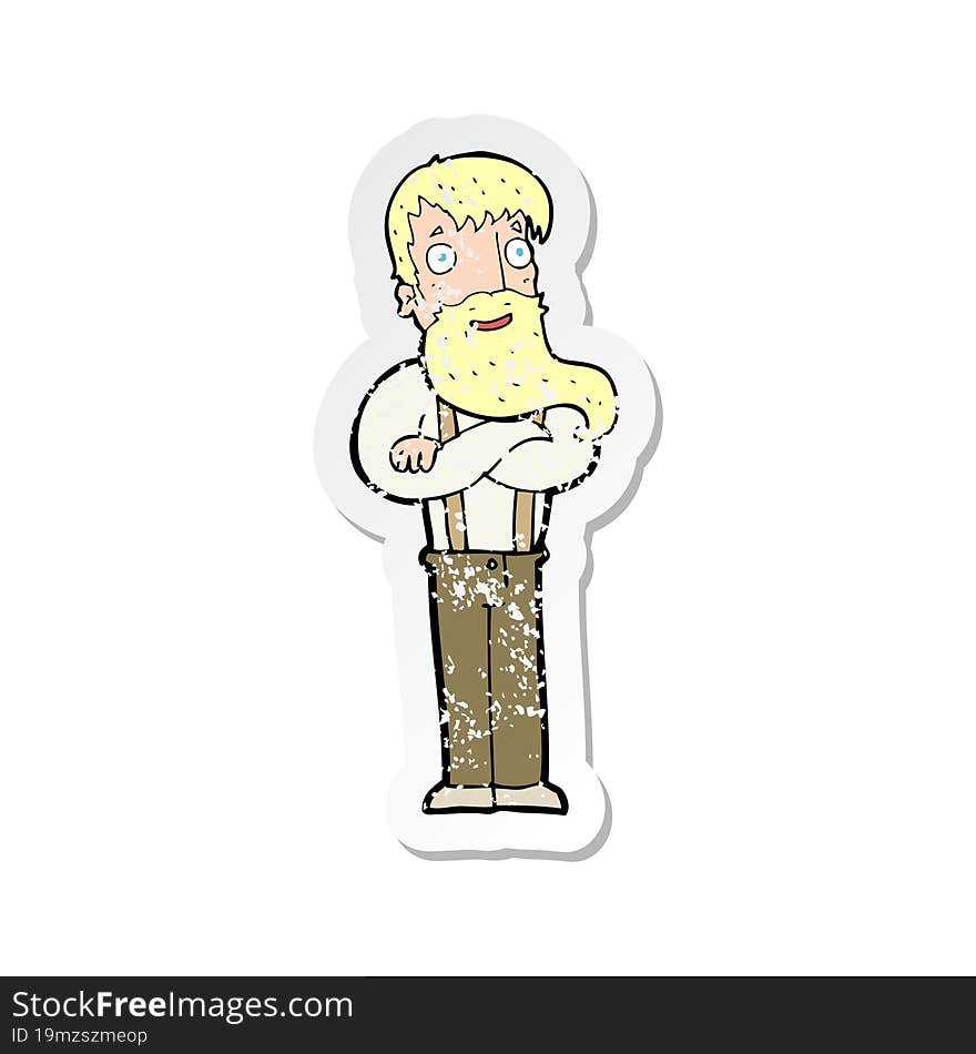 retro distressed sticker of a cartoon bearded hipster man