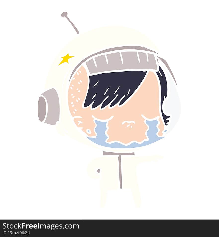 flat color style cartoon crying astronaut girl