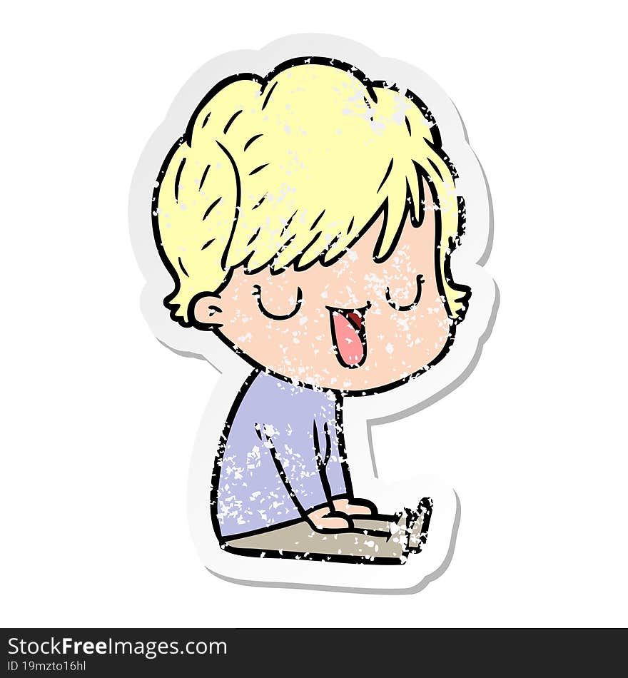 distressed sticker of a cartoon woman talking