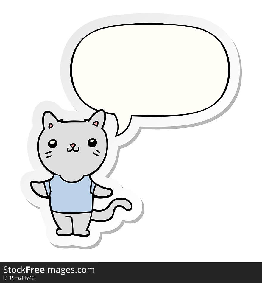 Cartoon Cat And Speech Bubble Sticker