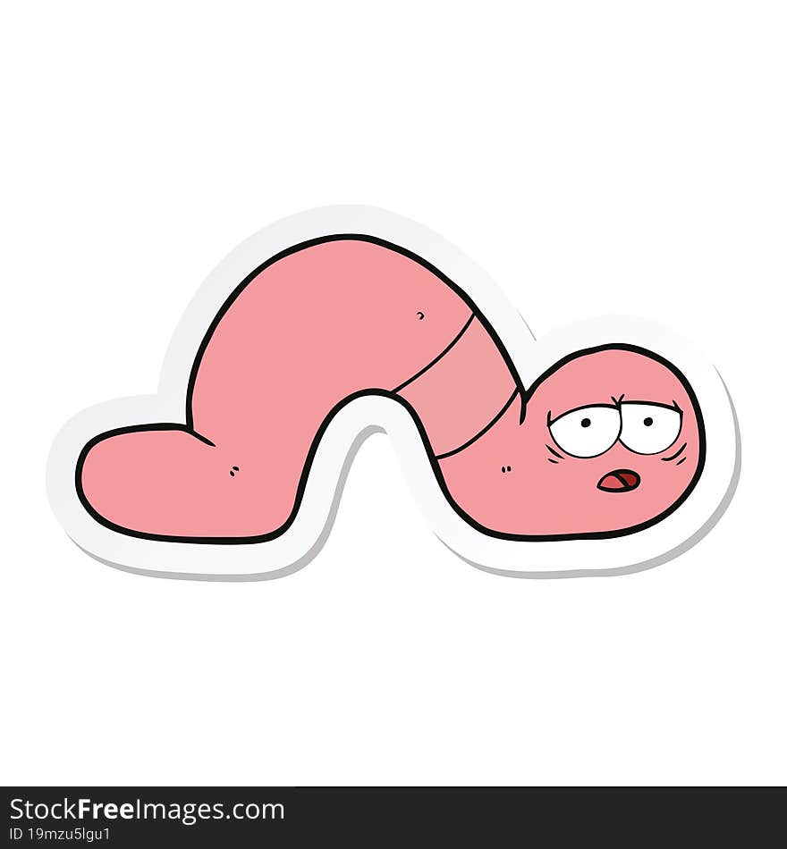 Sticker Of A Cartoon Tired Worm