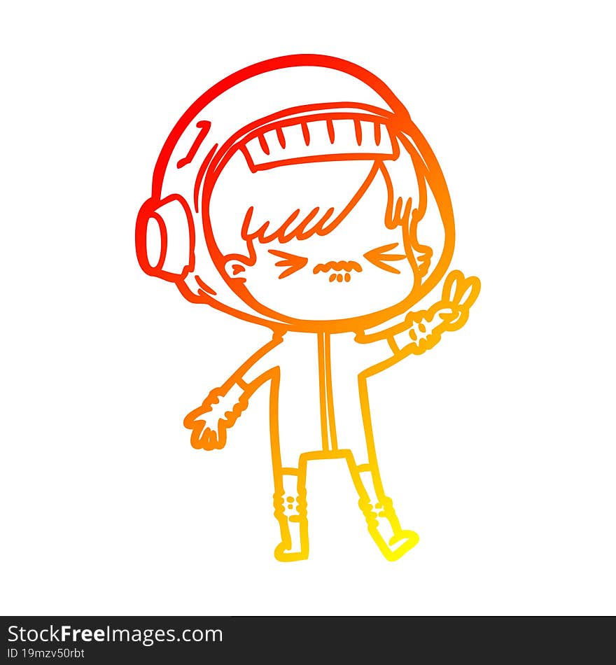 Warm Gradient Line Drawing Angry Cartoon Space Girl Holding Up Two Fingers