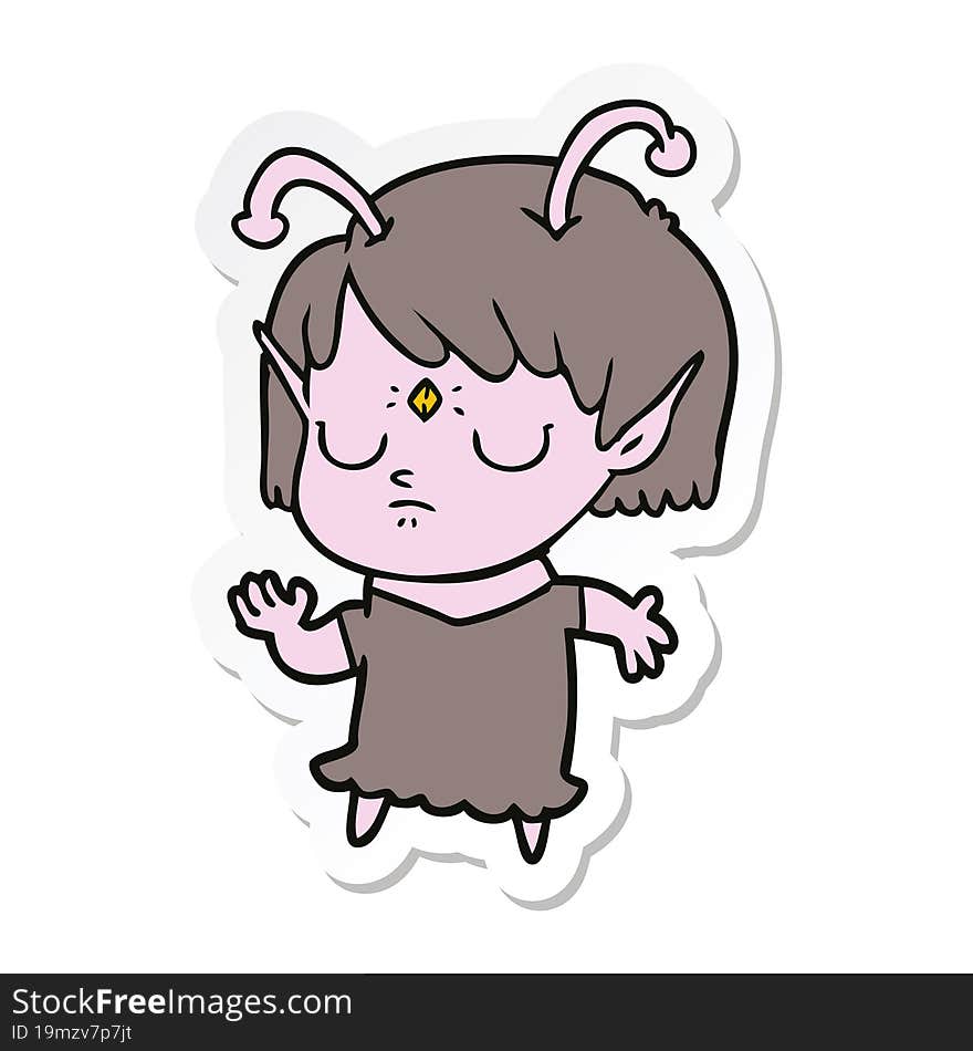 sticker of a cartoon alien girl