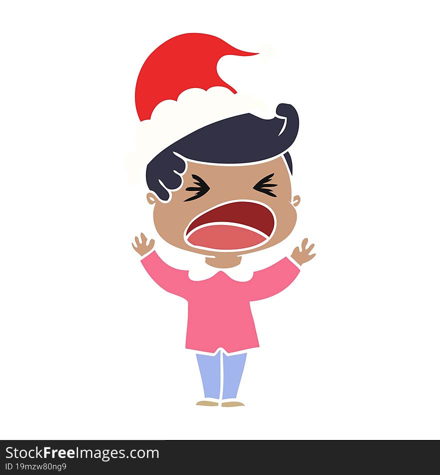 flat color illustration of a shouting man wearing santa hat