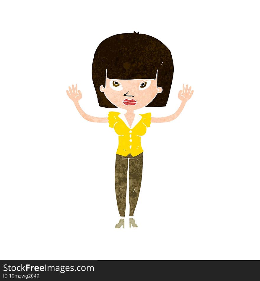 cartoon woman with raised hands