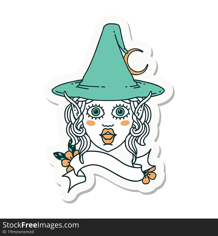 sticker of a elf mage character face. sticker of a elf mage character face