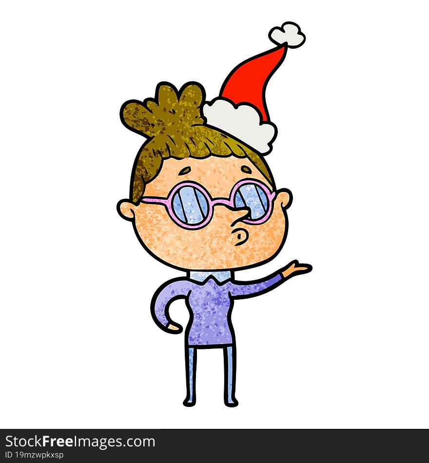 Textured Cartoon Of A Woman Wearing Glasses Wearing Santa Hat