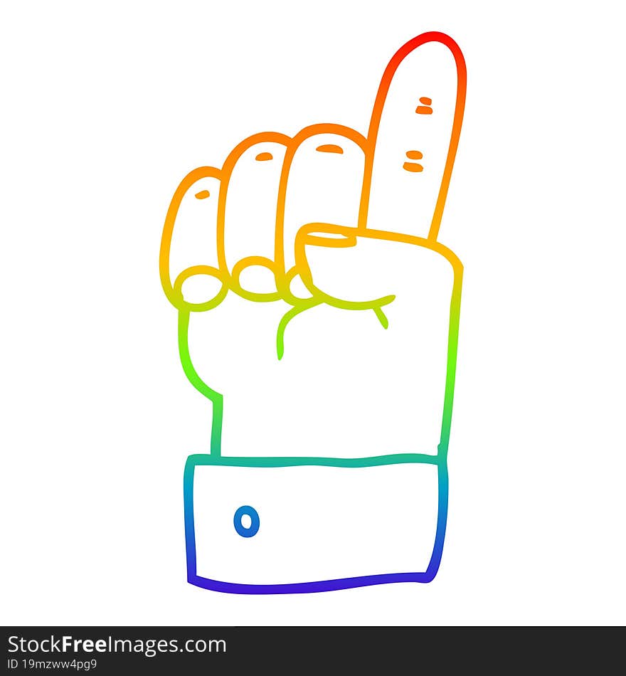 rainbow gradient line drawing of a cartoon pointing hand