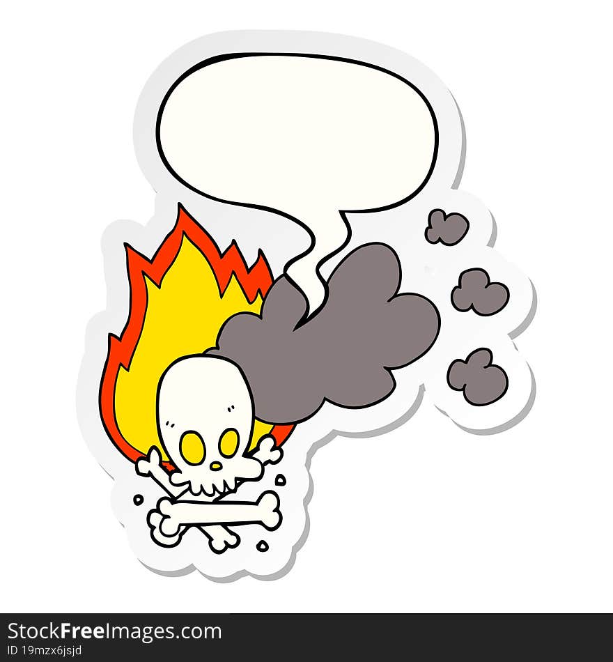 cartoon spooky burning bones with speech bubble sticker