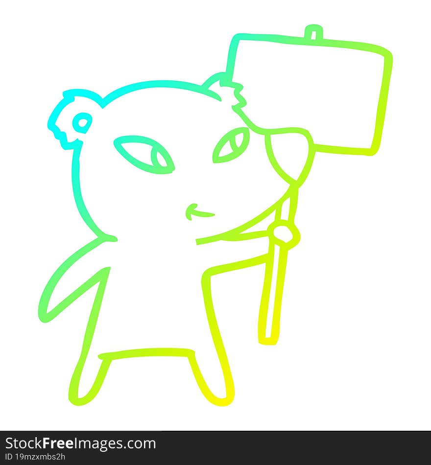 cold gradient line drawing of a cute cartoon polar bear with protest sign