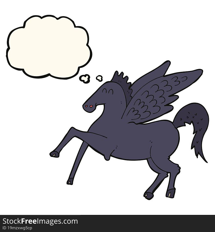 cartoon magic flying horse with thought bubble