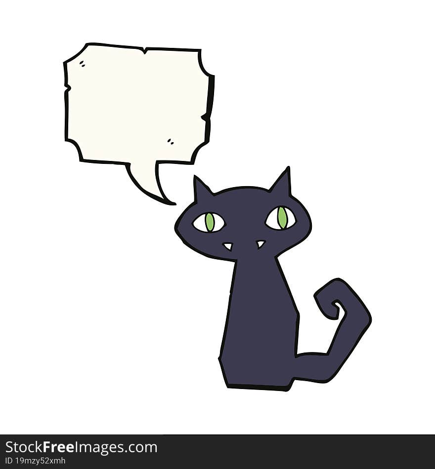 cartoon black cat with speech bubble