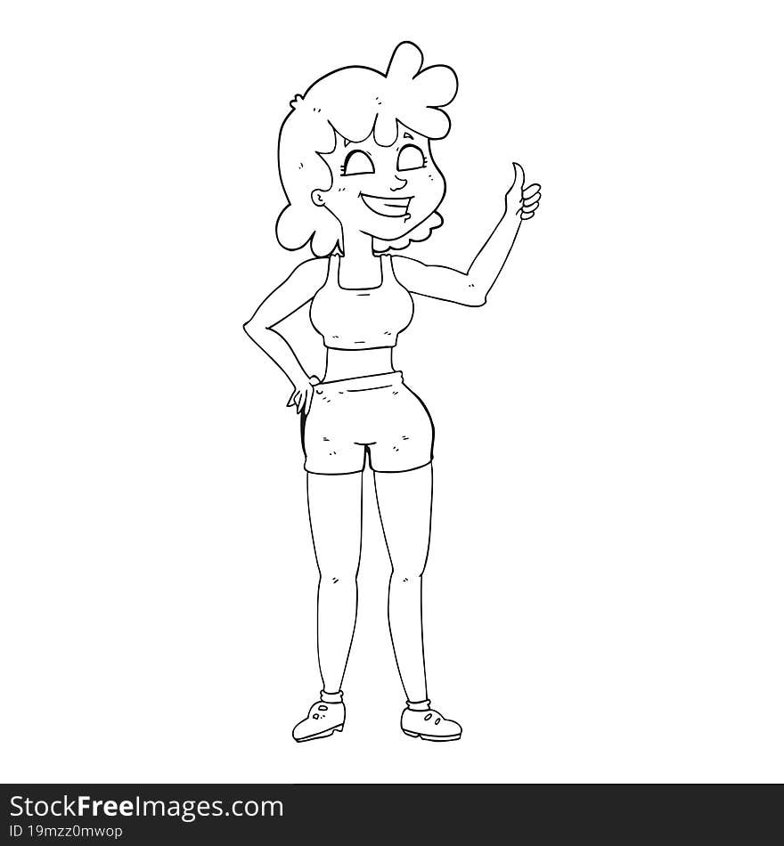 happy gym woman giving thumbs up symbol