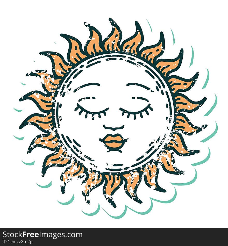 distressed sticker tattoo style icon of a sun