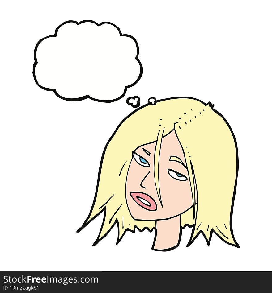 cartoon annoyed woman with thought bubble