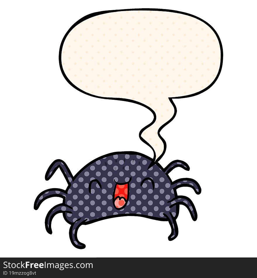 cartoon halloween spider and speech bubble in comic book style