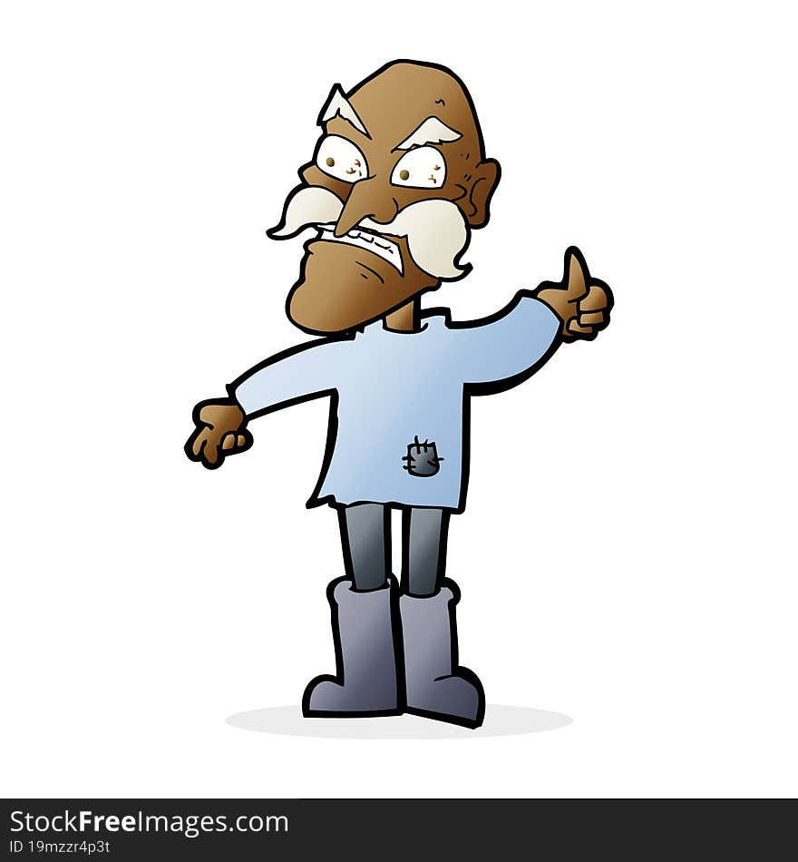 cartoon angry old man in patched clothing