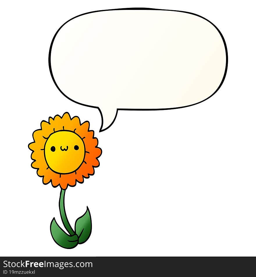 cartoon flower and speech bubble in smooth gradient style