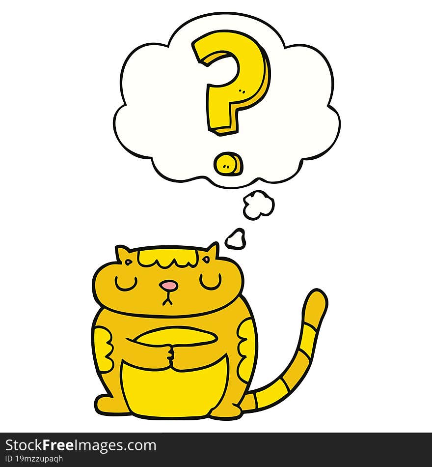 cartoon cat with question mark and thought bubble