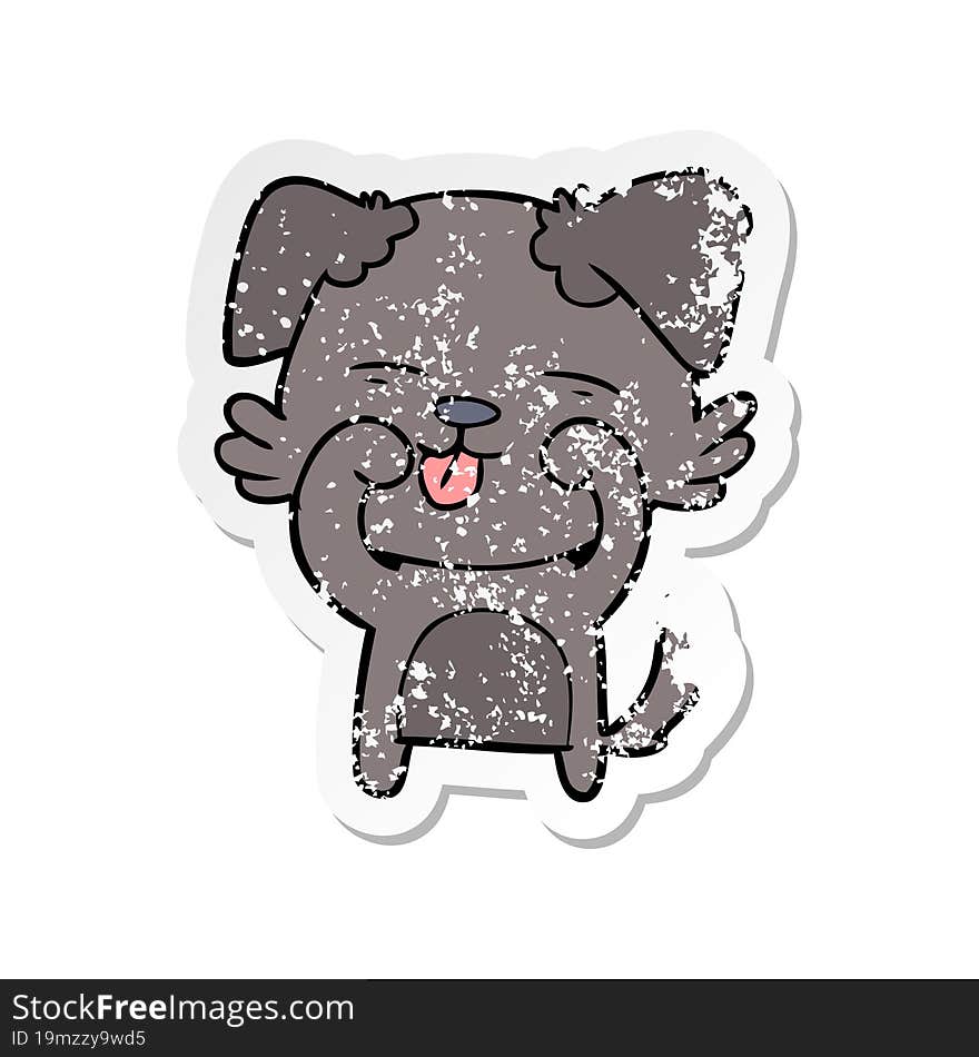 distressed sticker of a cartoon dog rubbing eyes