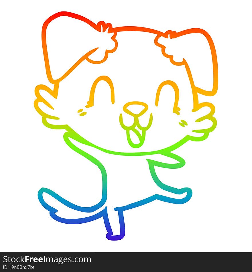 rainbow gradient line drawing of a laughing cartoon dog