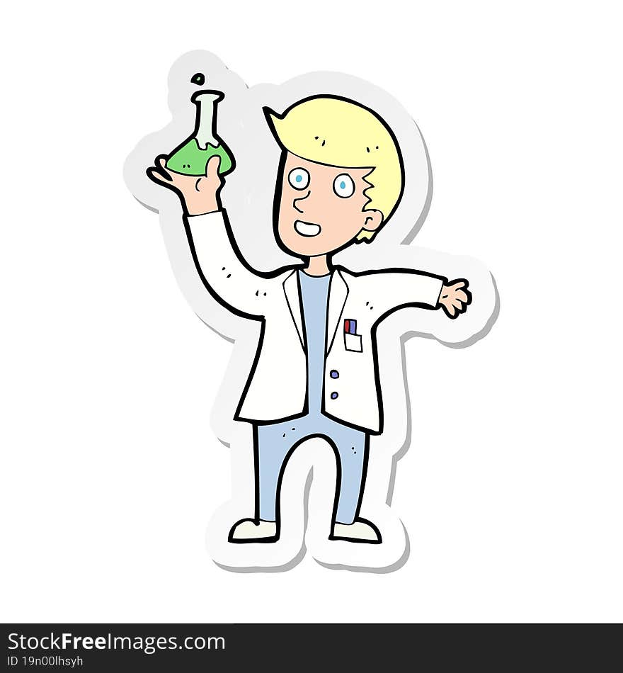 Sticker Of A Cartoon Happy Scientist