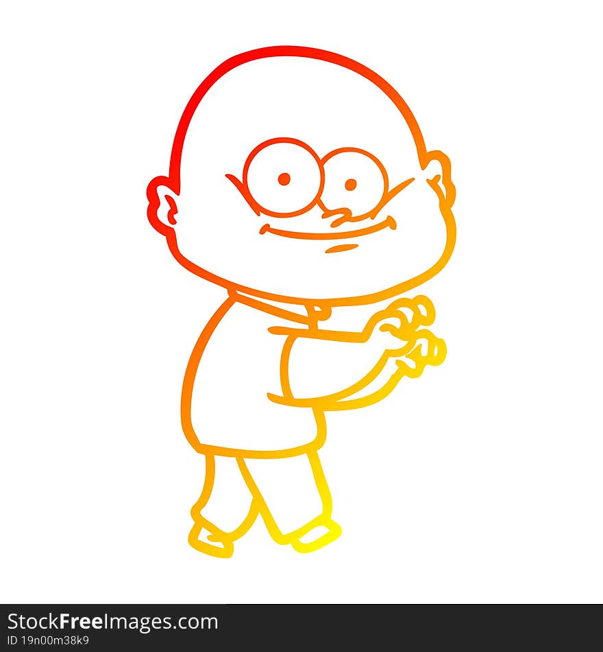 Warm Gradient Line Drawing Cartoon Bald Man Staring