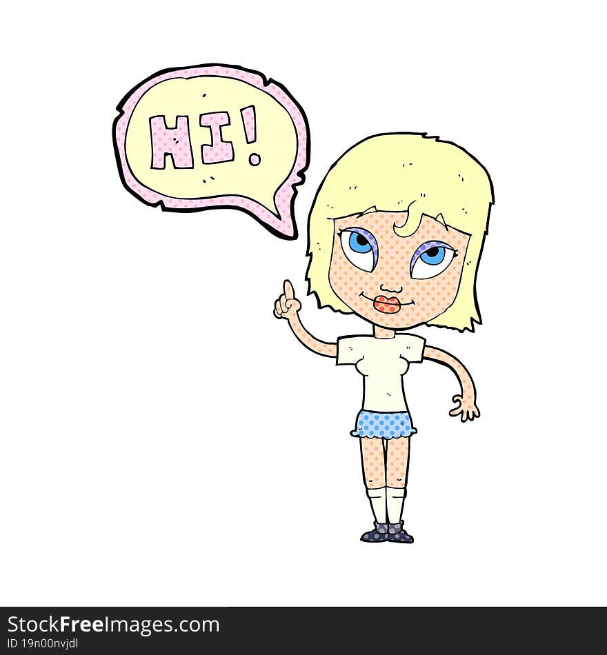 cartoon woman saying hi