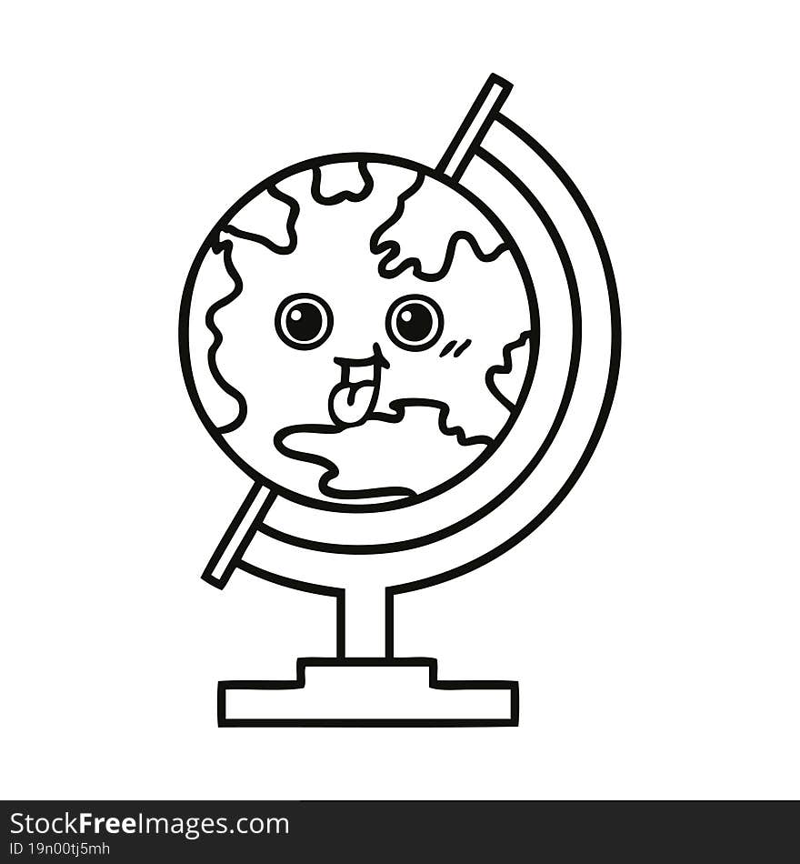 line drawing cartoon globe of the world