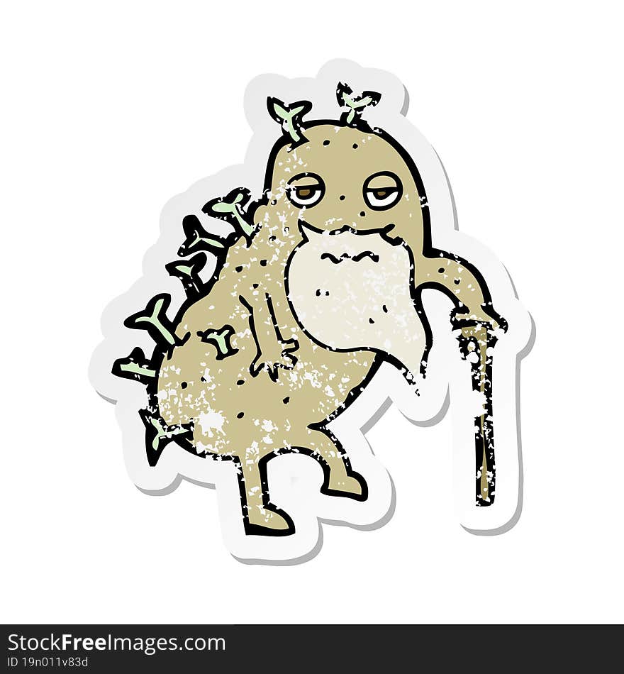 Retro Distressed Sticker Of A Cartoon Old Potato