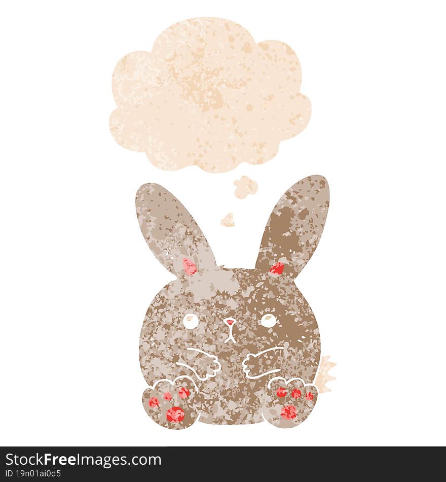 Cartoon Rabbit And Thought Bubble In Retro Textured Style