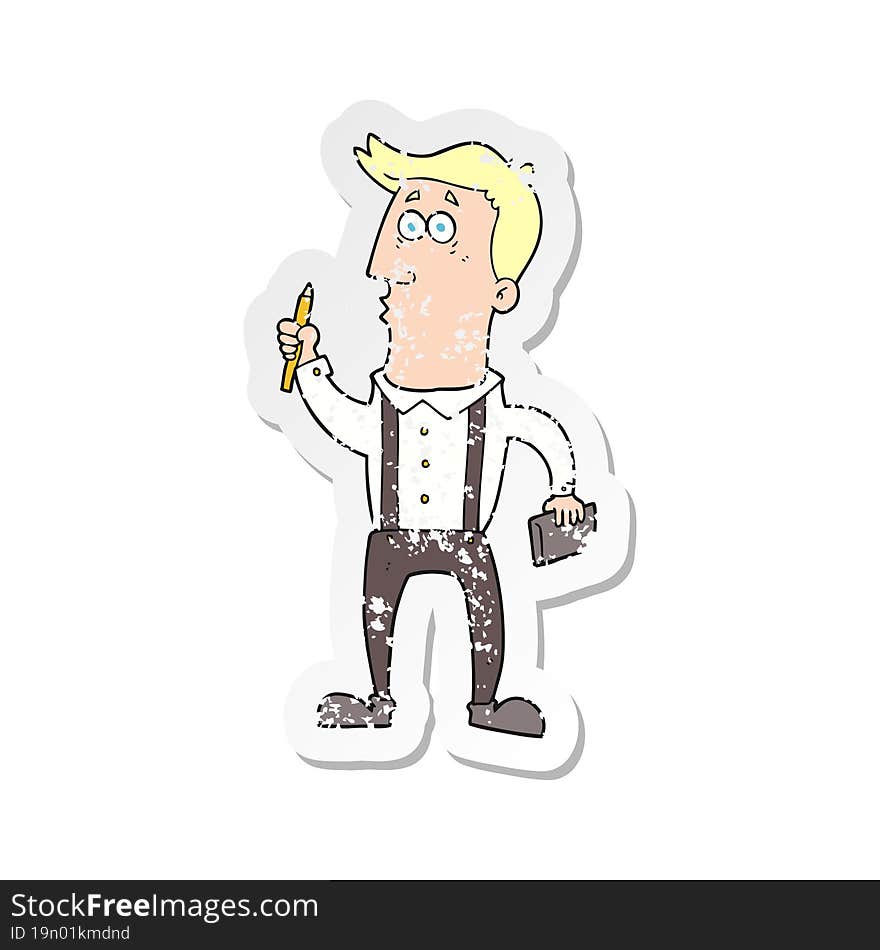 retro distressed sticker of a cartoon man with notebook