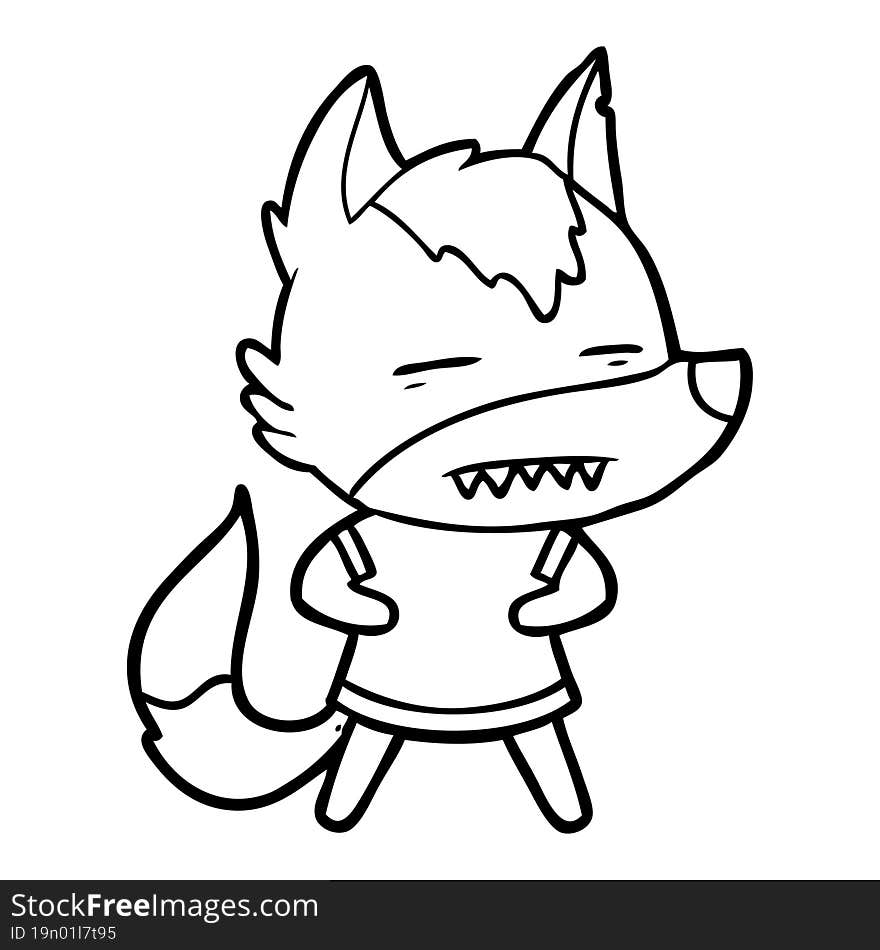 cartoon wolf showing teeth. cartoon wolf showing teeth