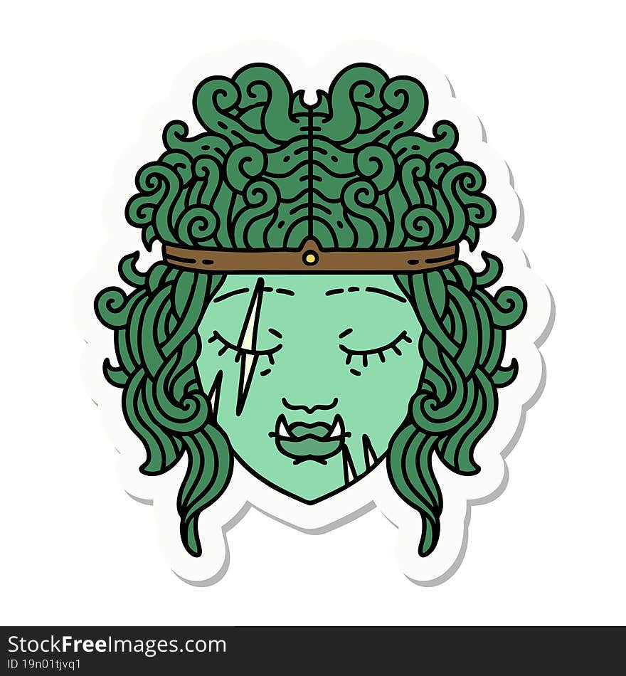 sticker of a orc barbarian character face. sticker of a orc barbarian character face