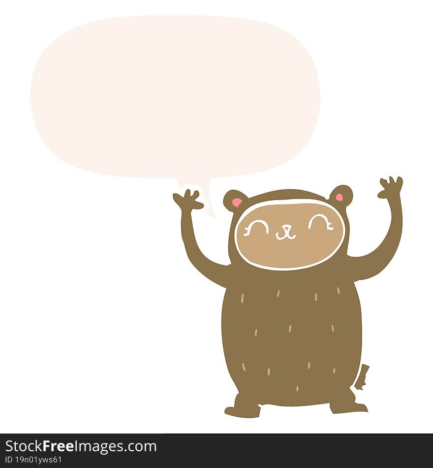 cute cartoon bear and speech bubble in retro style