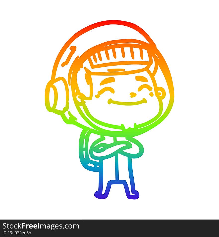 rainbow gradient line drawing of a happy cartoon astronaut