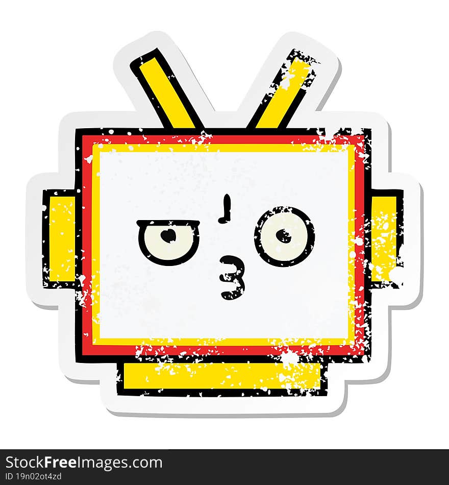 distressed sticker of a cute cartoon robot head