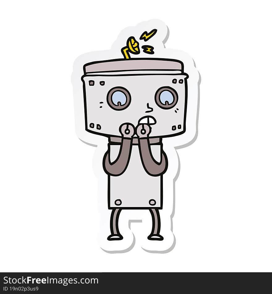 sticker of a nervous cartoon robot